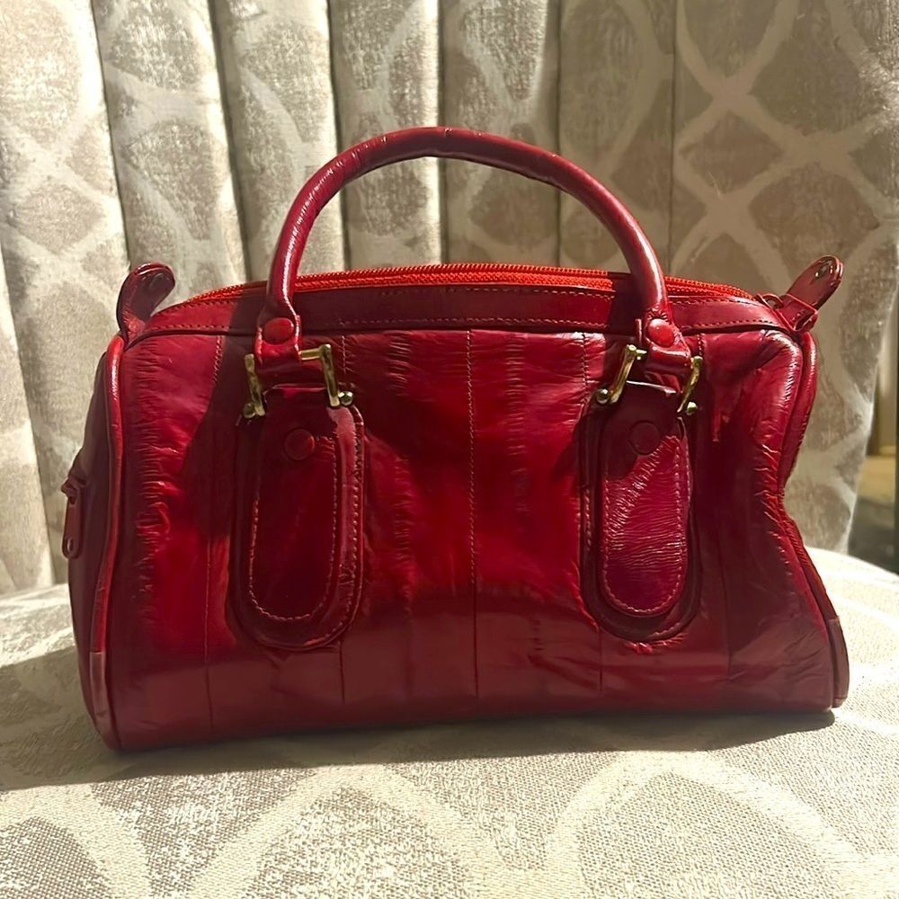 Vintage red eel skin barrel bag
